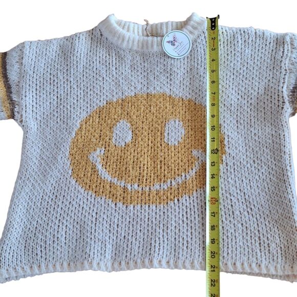 Smiley Face Sweater Yellow Striped Loose Knit Pullover Small by Easel NWT Cream - Picture 14 of 16